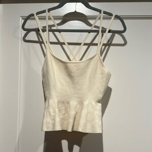 Elegant Beige Peplum Knit Women's Top